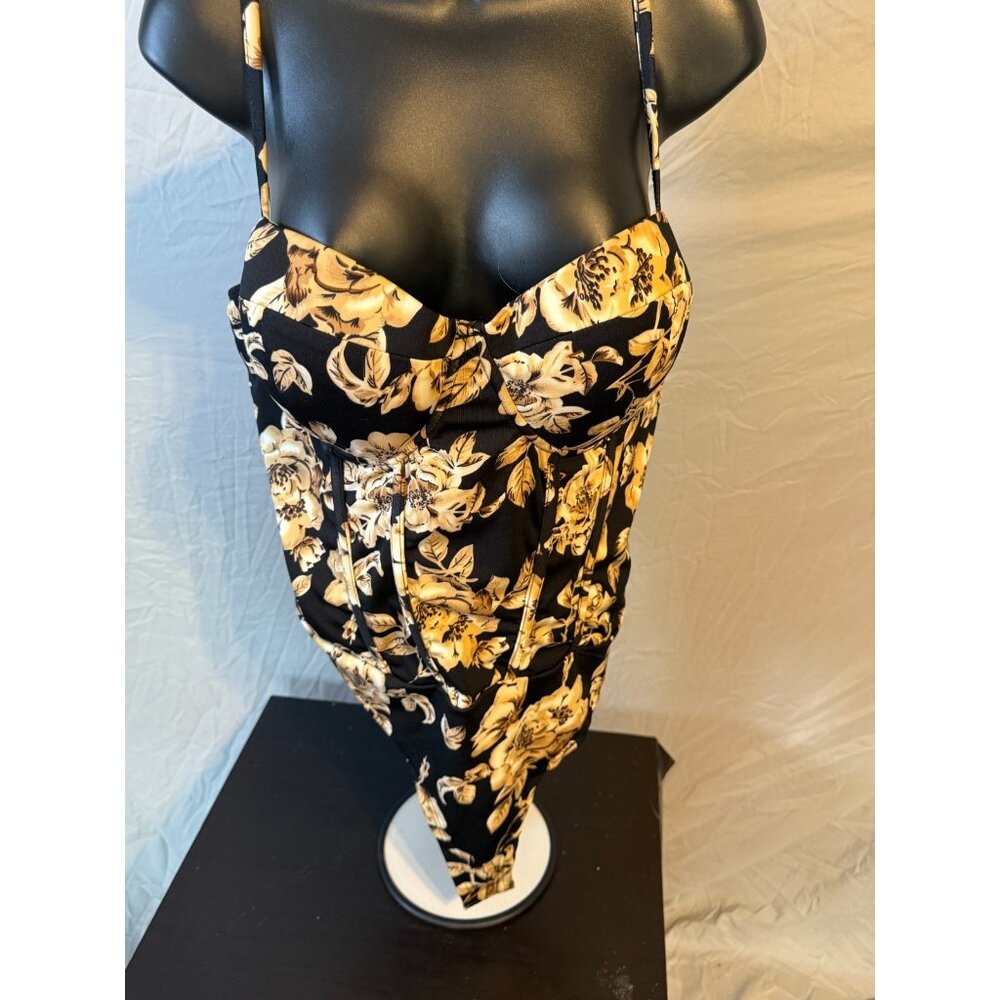 Sexy Women’s Plus 3X 3XL Bodysuit Underwire Bra Black Floral Whimsygoth Cottage